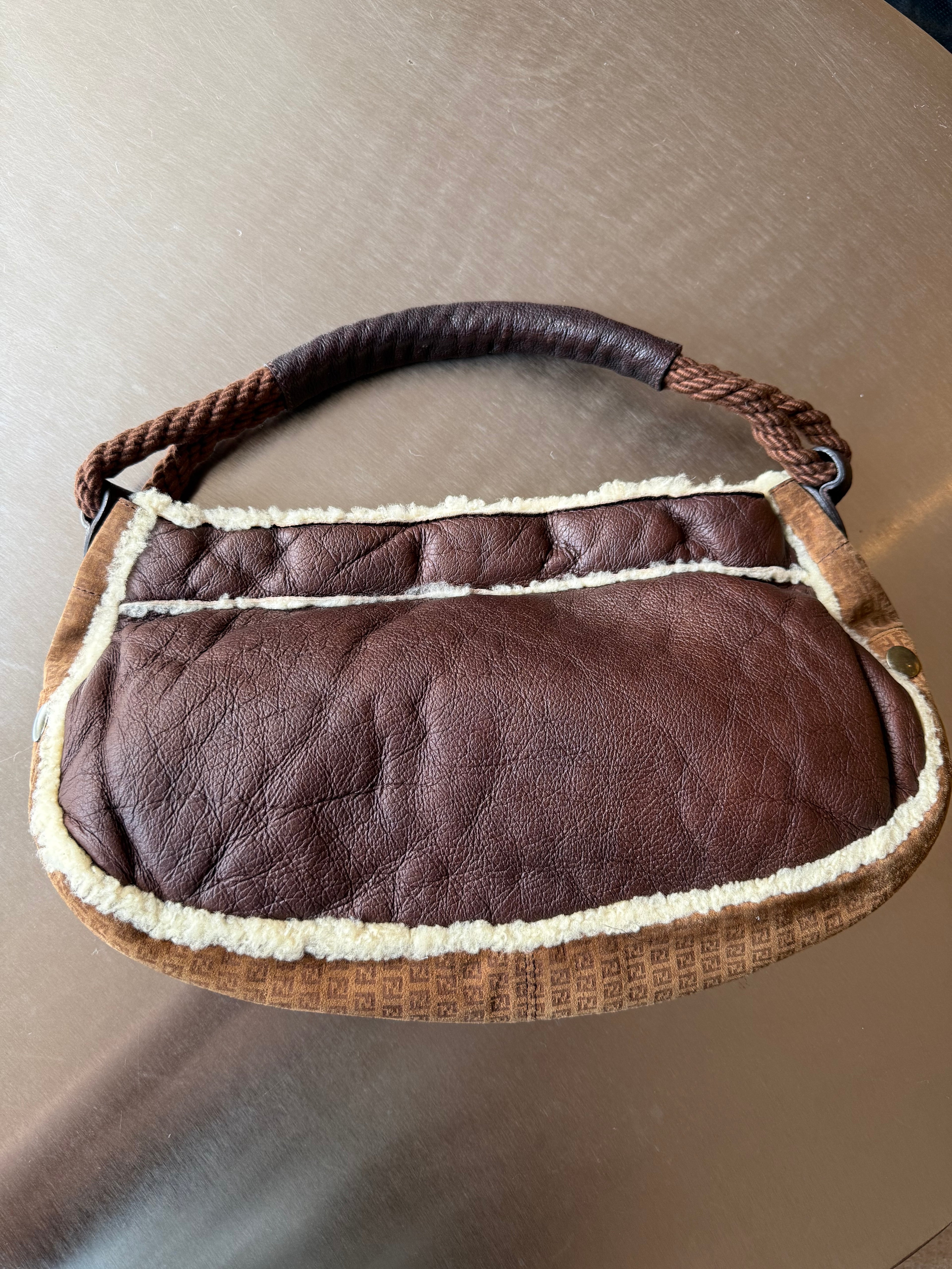 FENDI BROWN SUEDE & SHEARLING HOBO