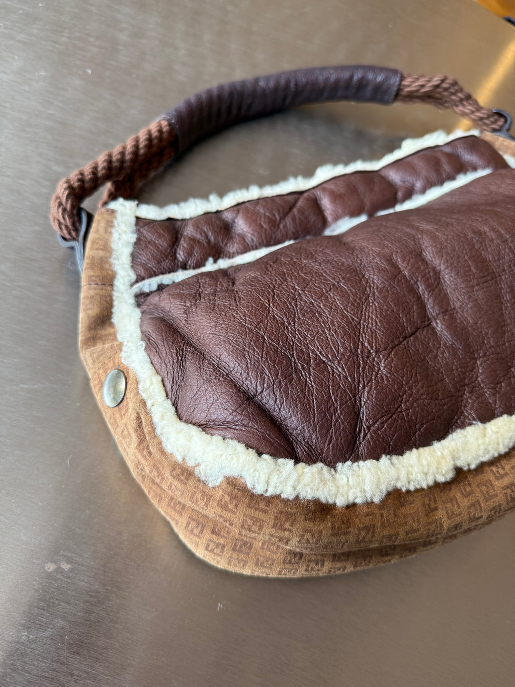 FENDI BROWN SUEDE & SHEARLING HOBO