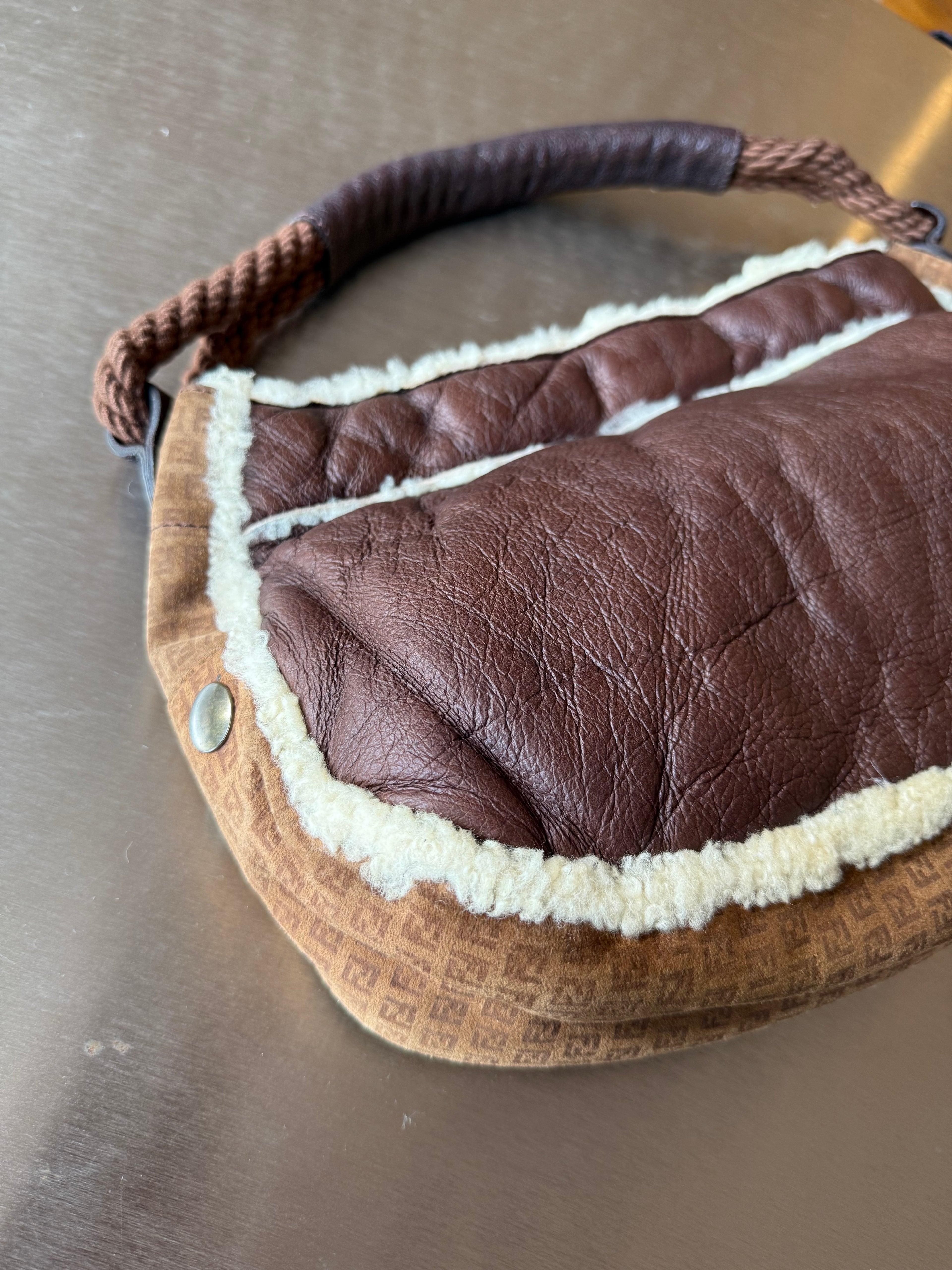 FENDI BROWN SUEDE & SHEARLING HOBO