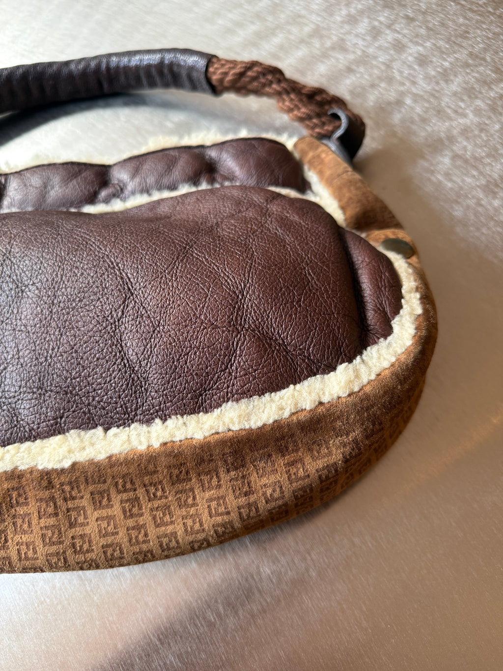 FENDI BROWN SUEDE & SHEARLING HOBO