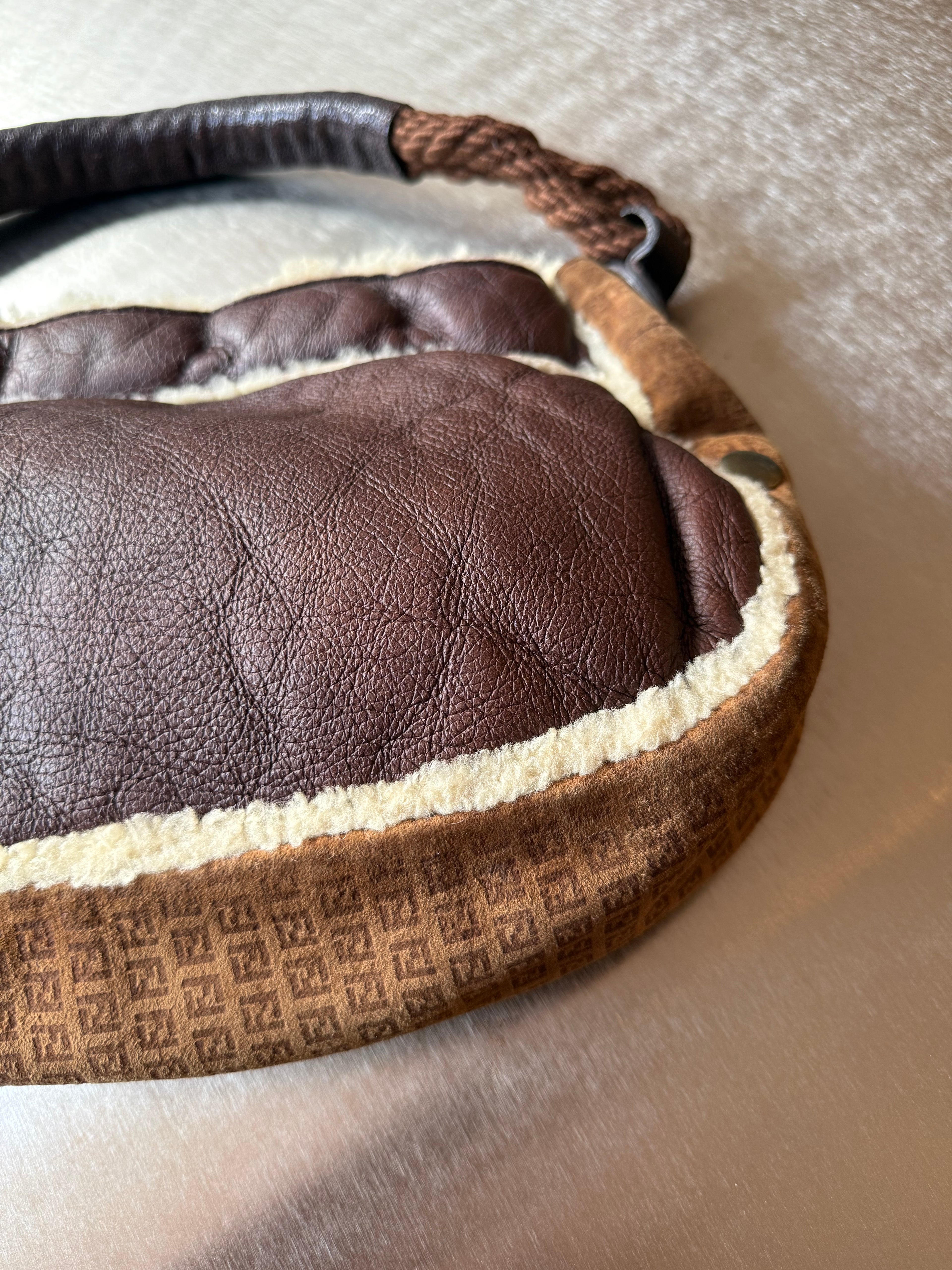 FENDI BROWN SUEDE & SHEARLING HOBO