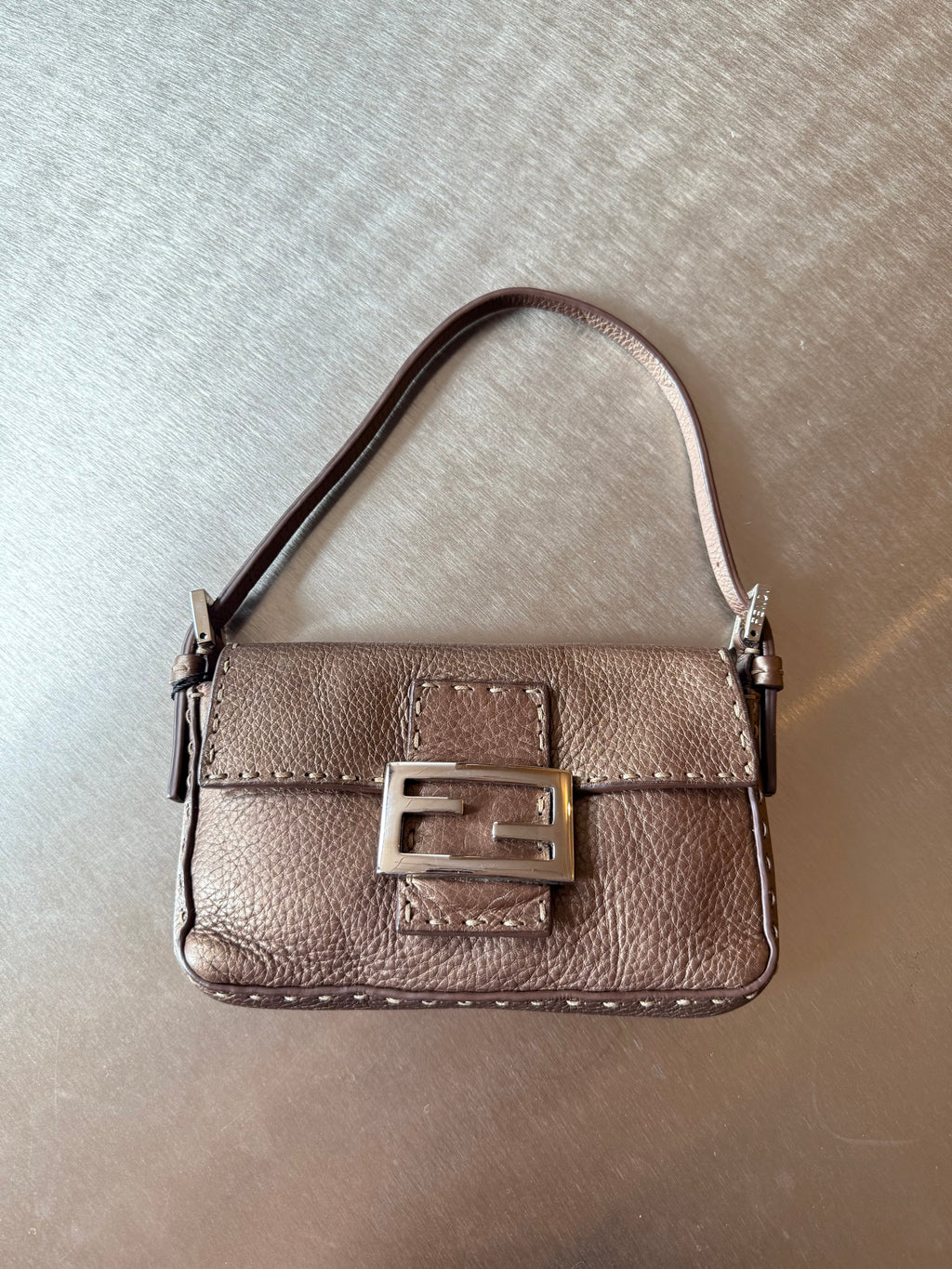 FENDI BROWN SELLERIA MINI BAGUETTE