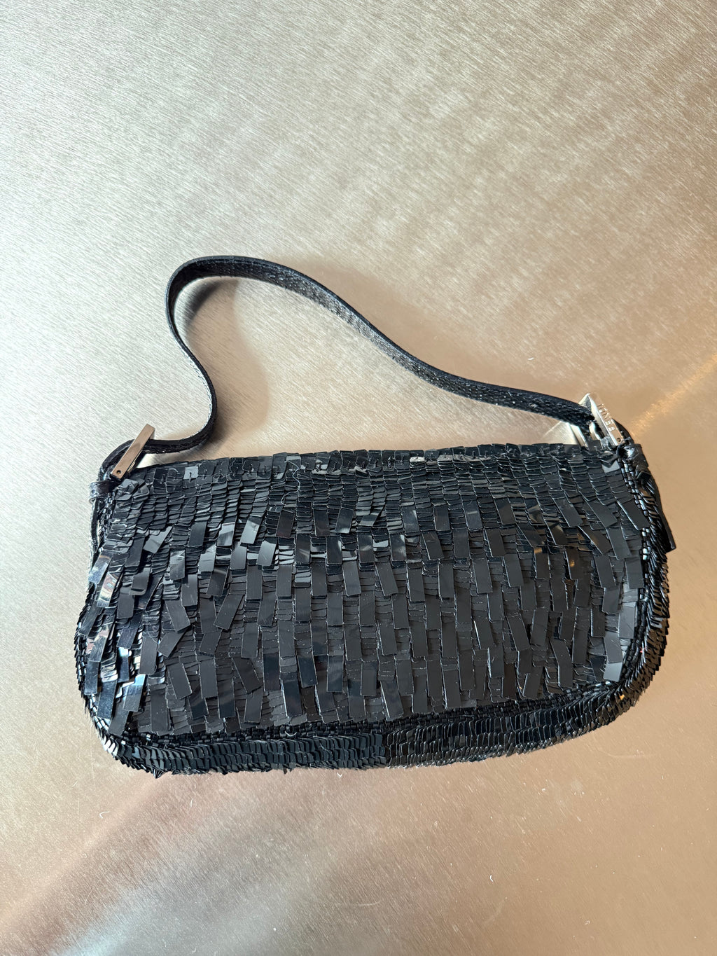 FENDI BLACK SEQUIN & PYTHON TRIM BAGUETTE