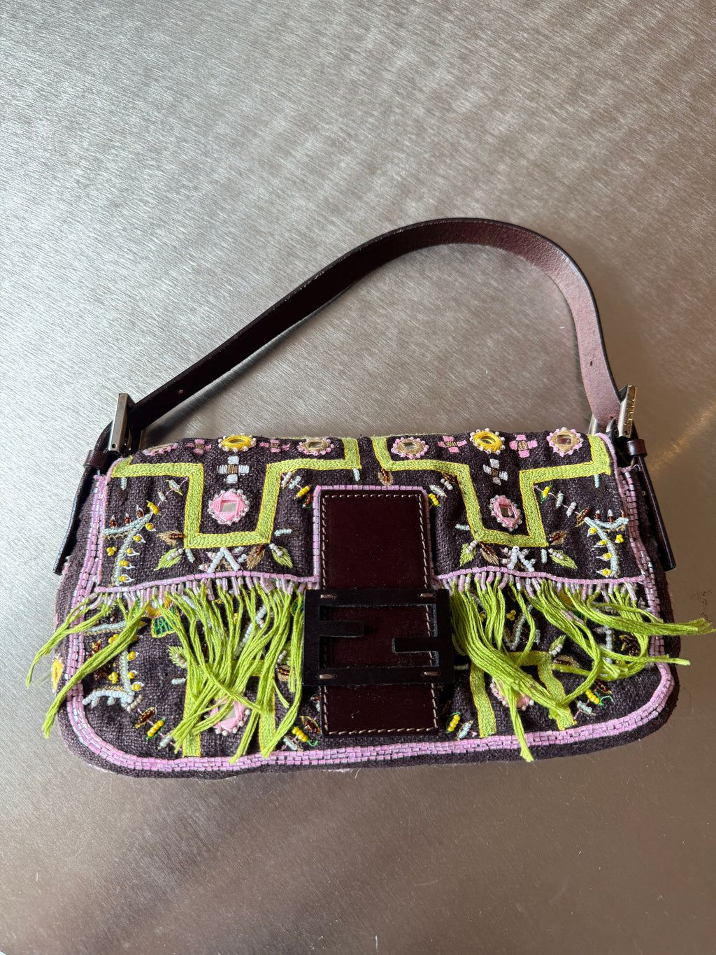 FENDI FRINGE EMBELLISHED BAGUETTE