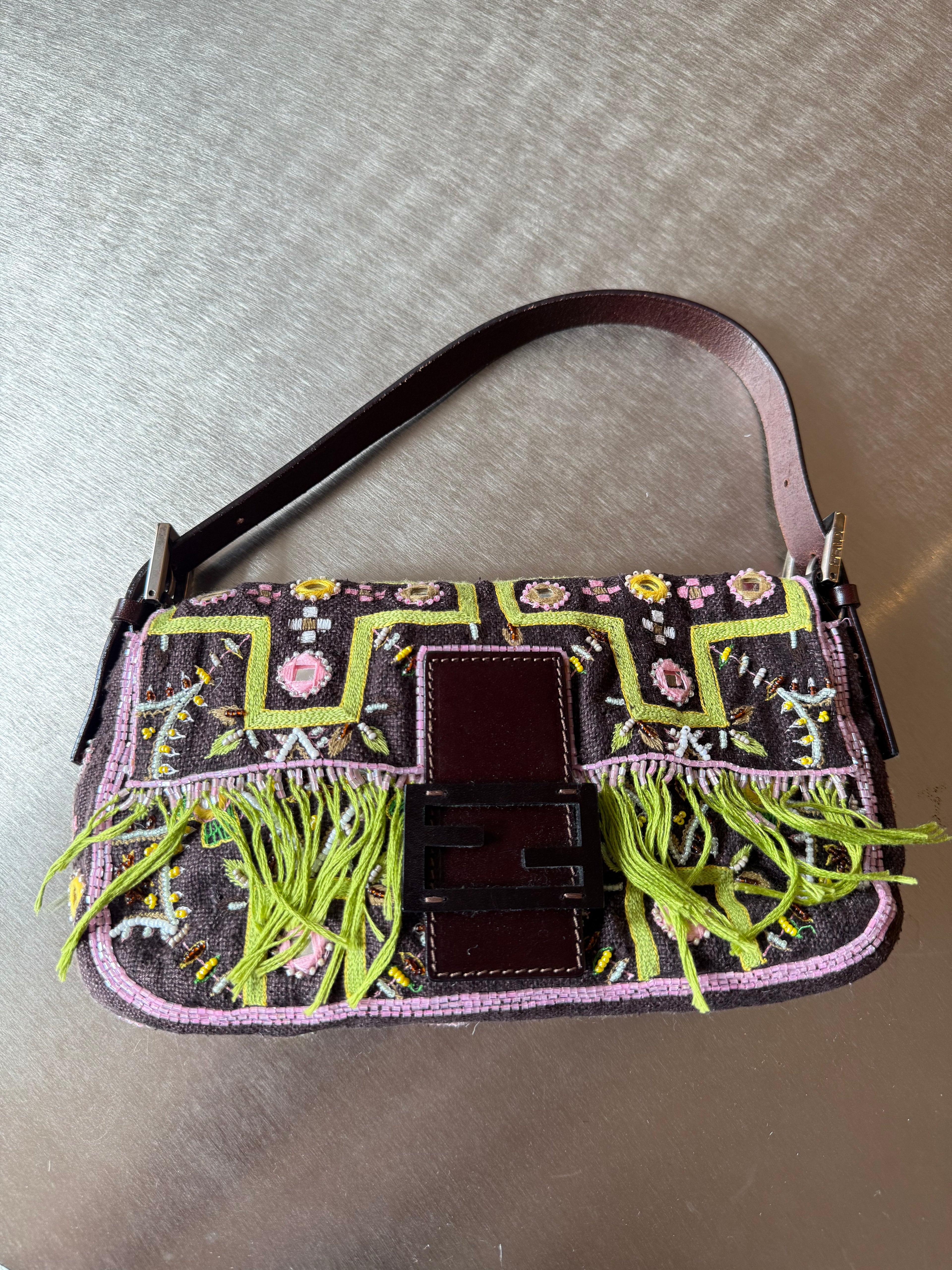 FENDI FRINGE EMBELLISHED BAGUETTE