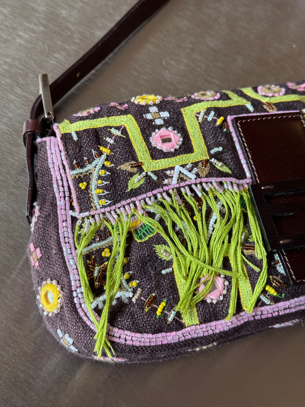 FENDI FRINGE EMBELLISHED BAGUETTE