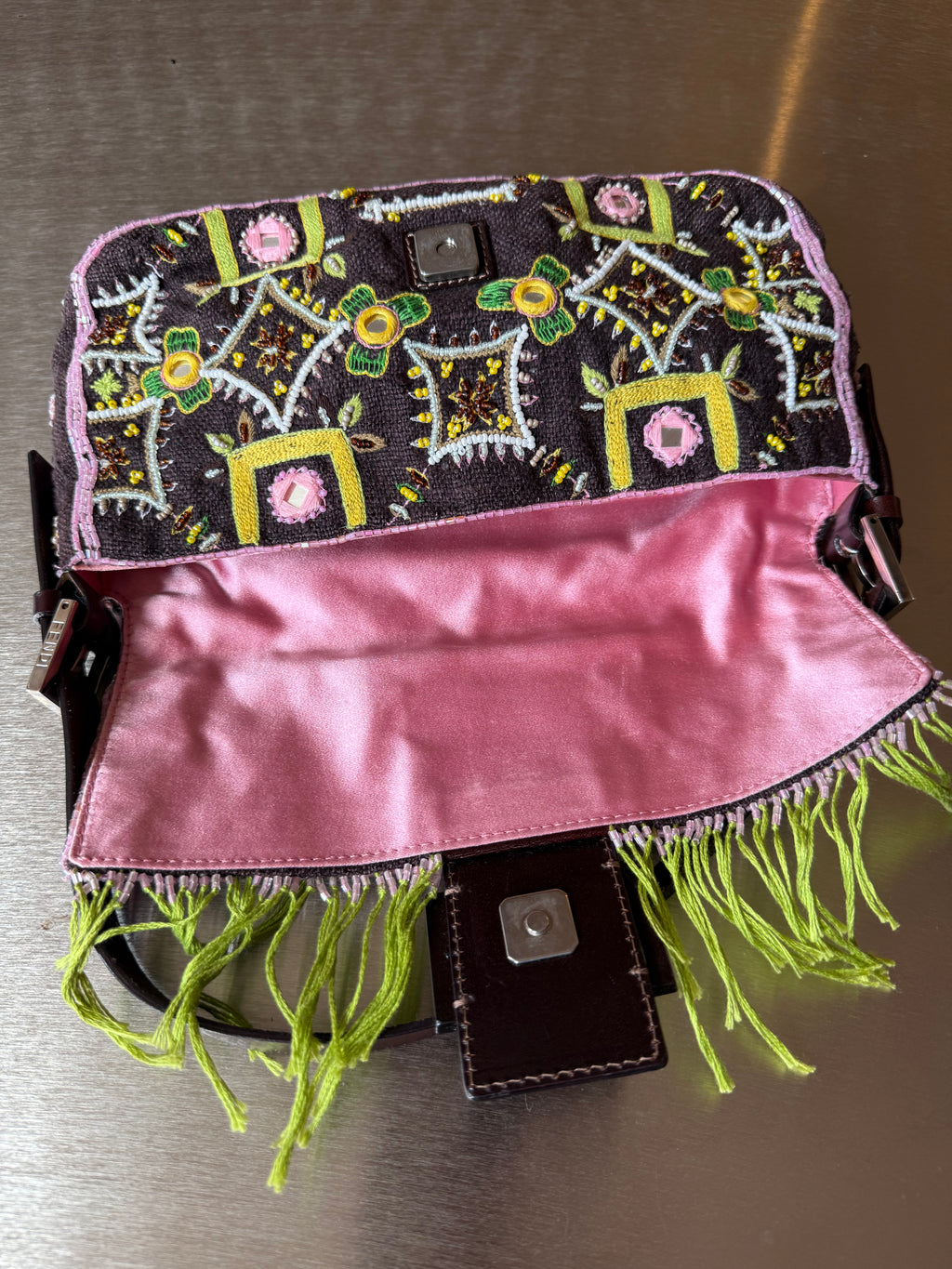 FENDI FRINGE EMBELLISHED BAGUETTE