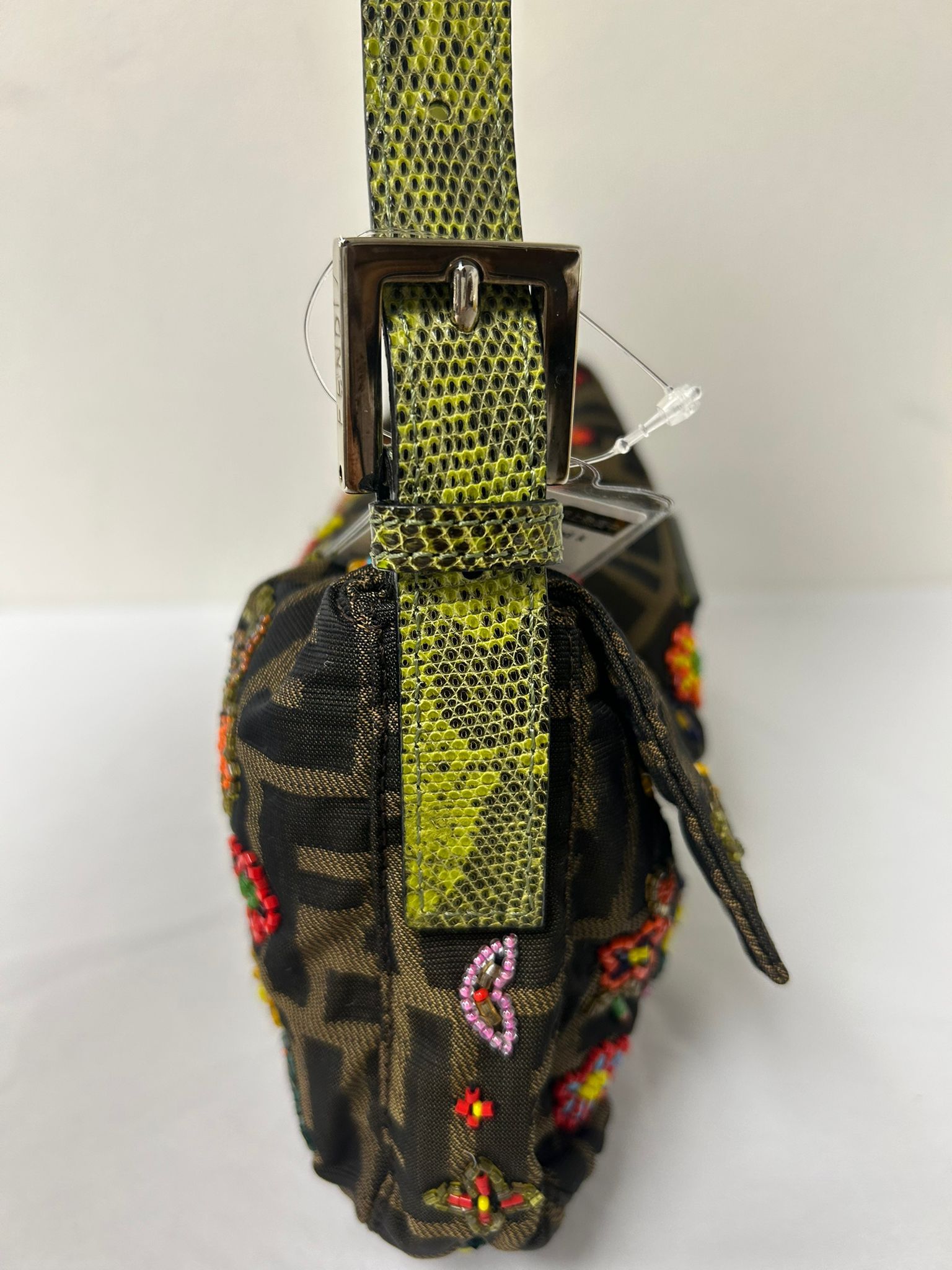 FENDI FLORAL BEADED ZUCCA BAGUETTE