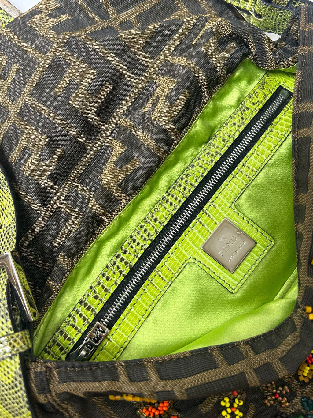 FENDI FLORAL BEADED ZUCCA BAGUETTE