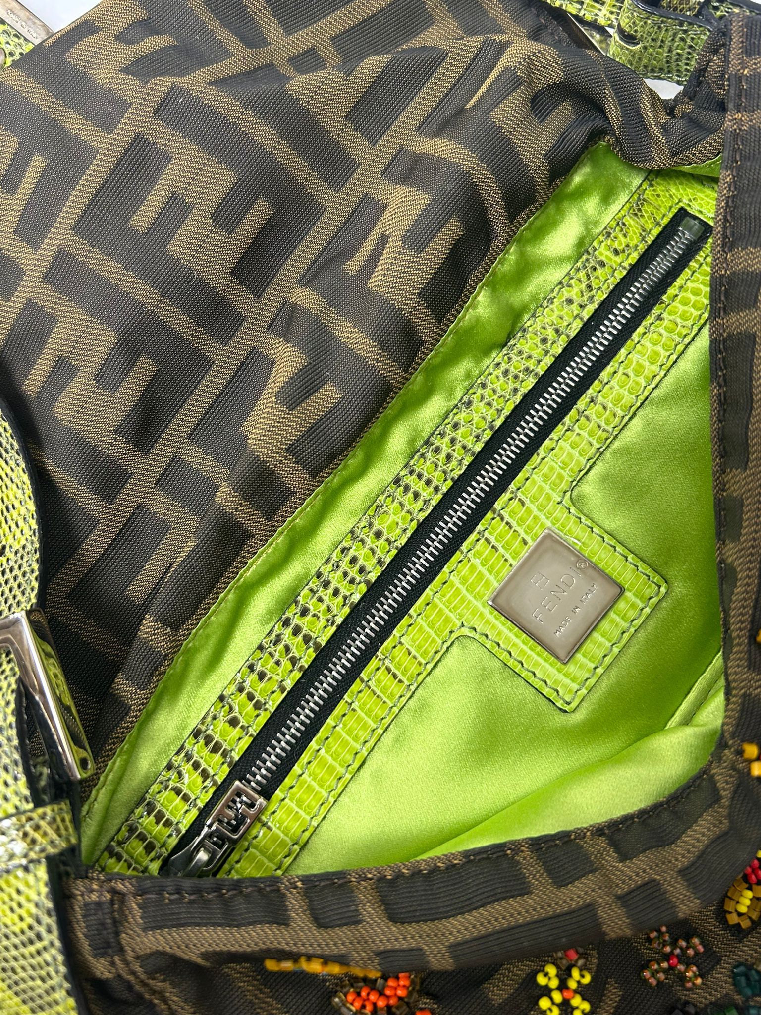 FENDI FLORAL BEADED ZUCCA BAGUETTE
