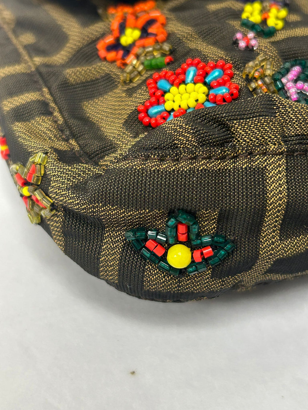 FENDI FLORAL BEADED ZUCCA BAGUETTE