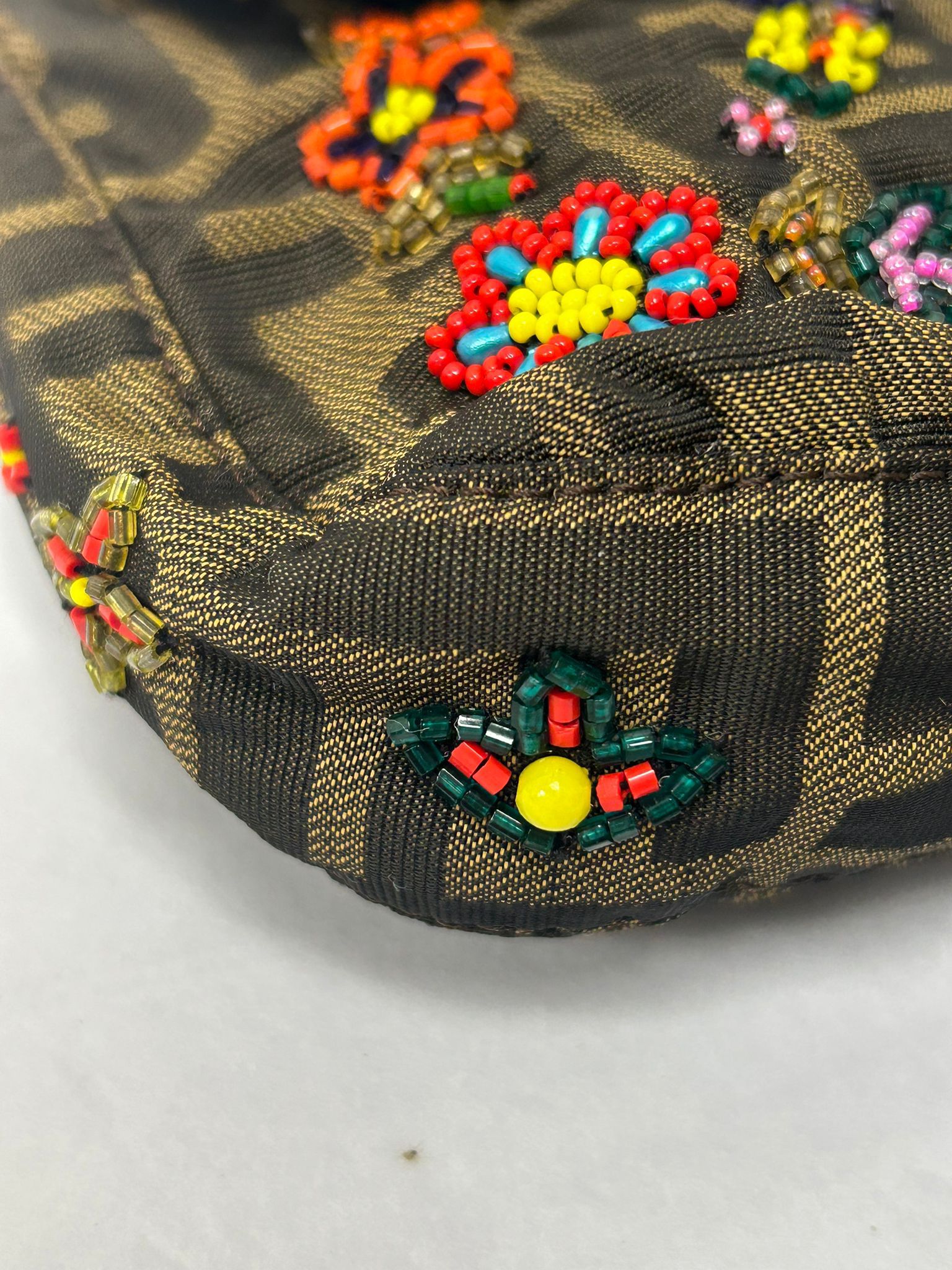 FENDI FLORAL BEADED ZUCCA BAGUETTE