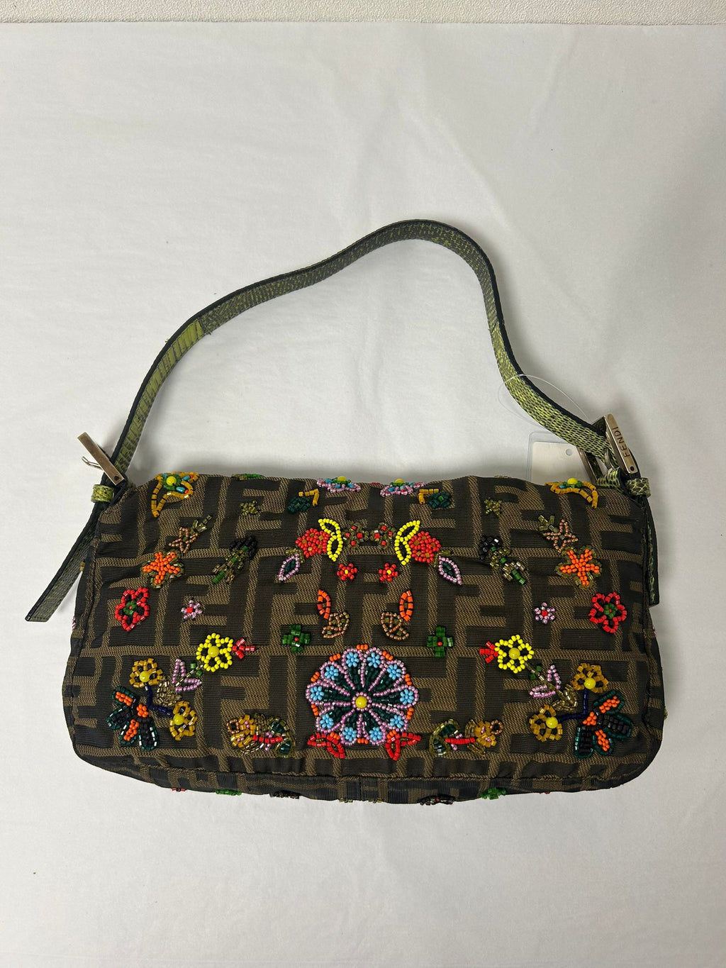 FENDI FLORAL BEADED ZUCCA BAGUETTE