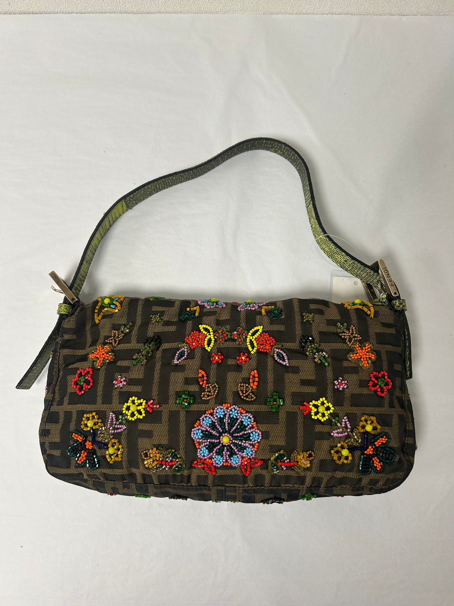 FENDI FLORAL BEADED ZUCCA BAGUETTE