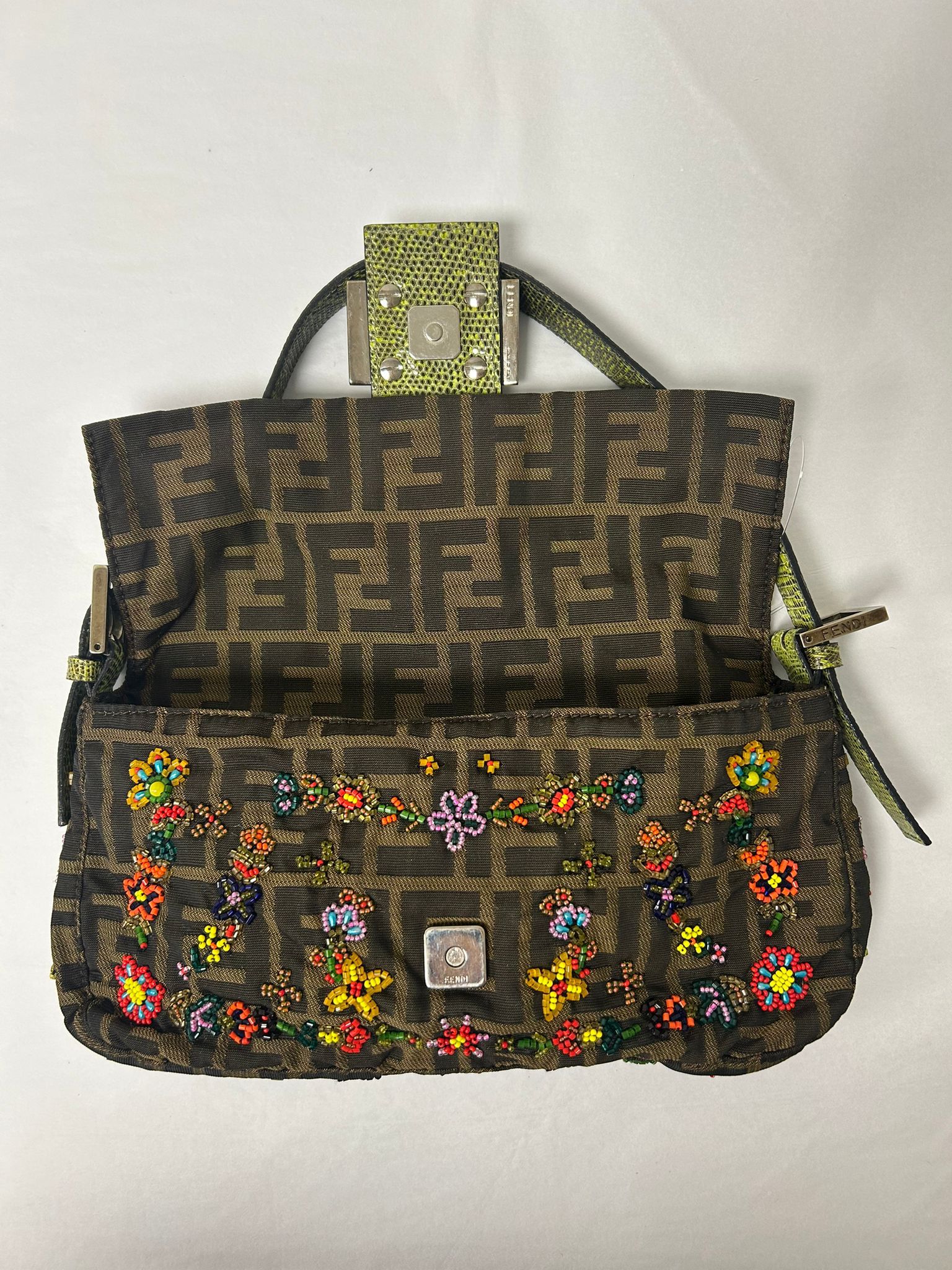 FENDI FLORAL BEADED ZUCCA BAGUETTE