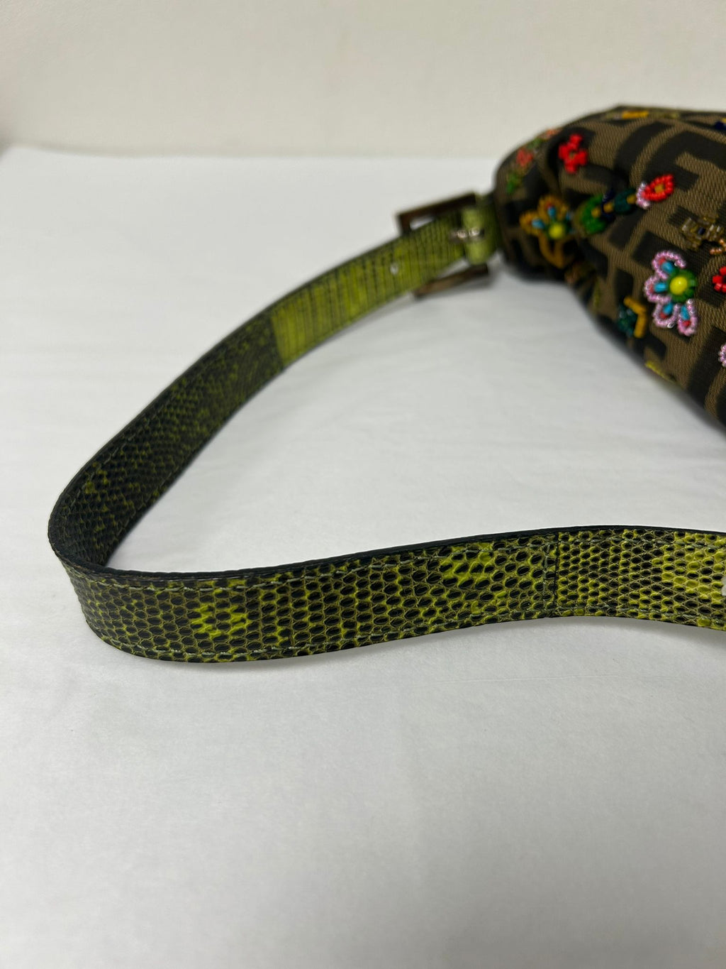 FENDI FLORAL BEADED ZUCCA BAGUETTE