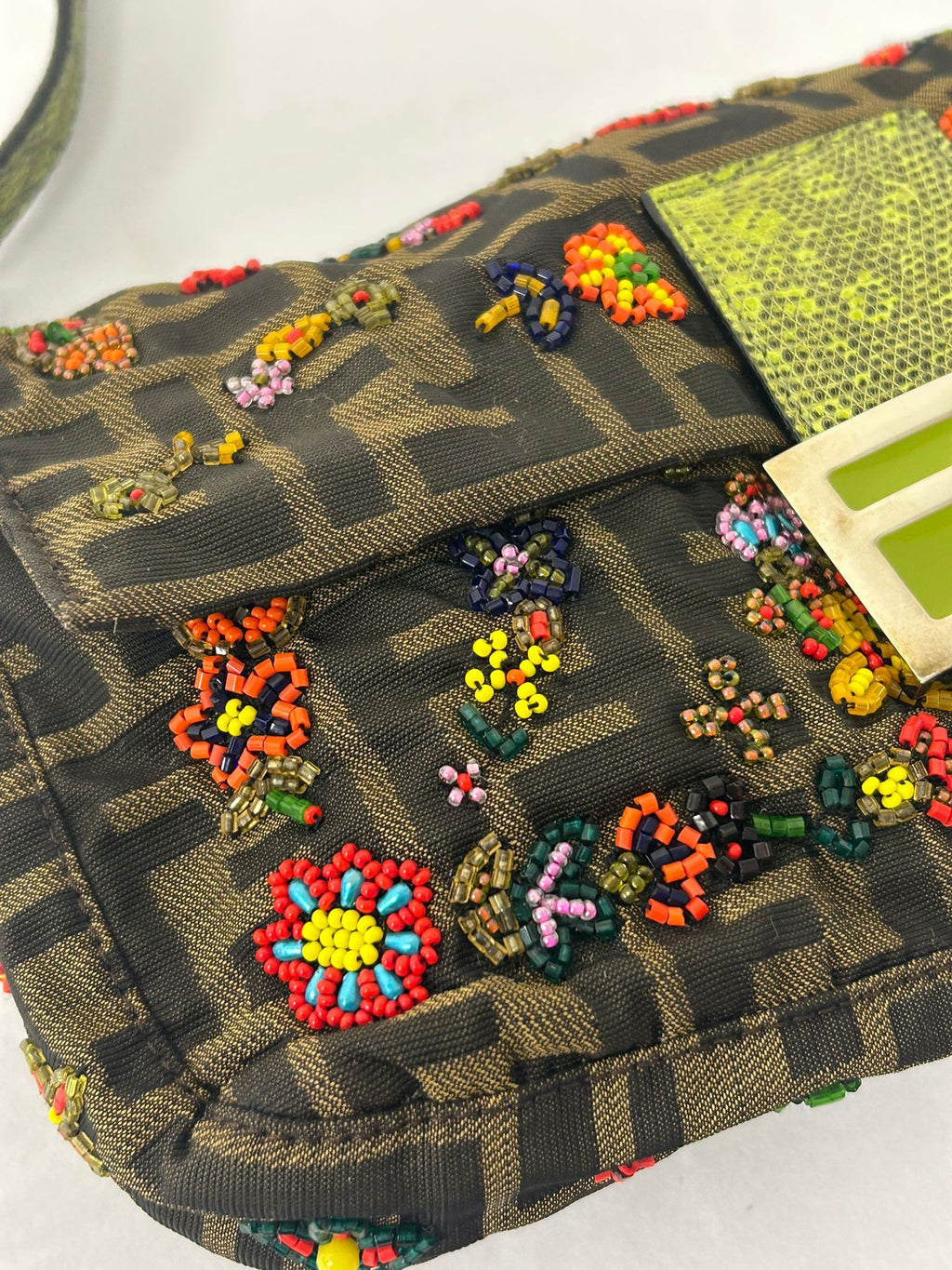 FENDI FLORAL BEADED ZUCCA BAGUETTE
