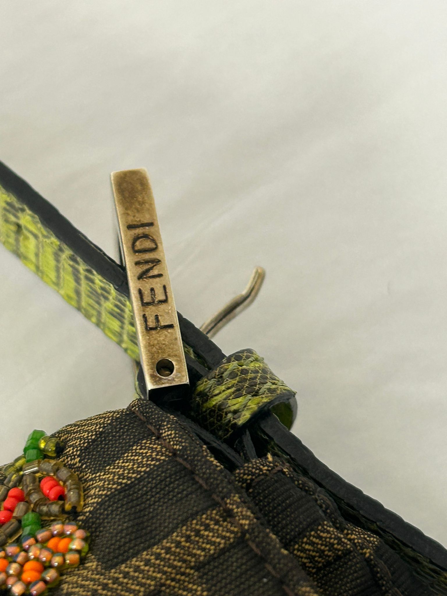 FENDI FLORAL BEADED ZUCCA BAGUETTE