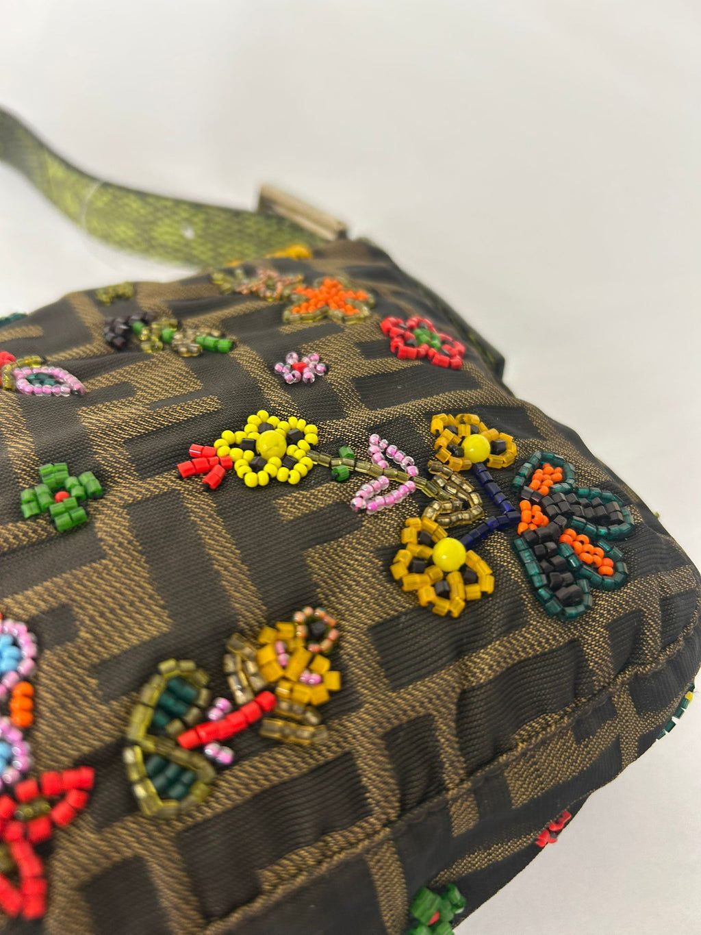 FENDI FLORAL BEADED ZUCCA BAGUETTE