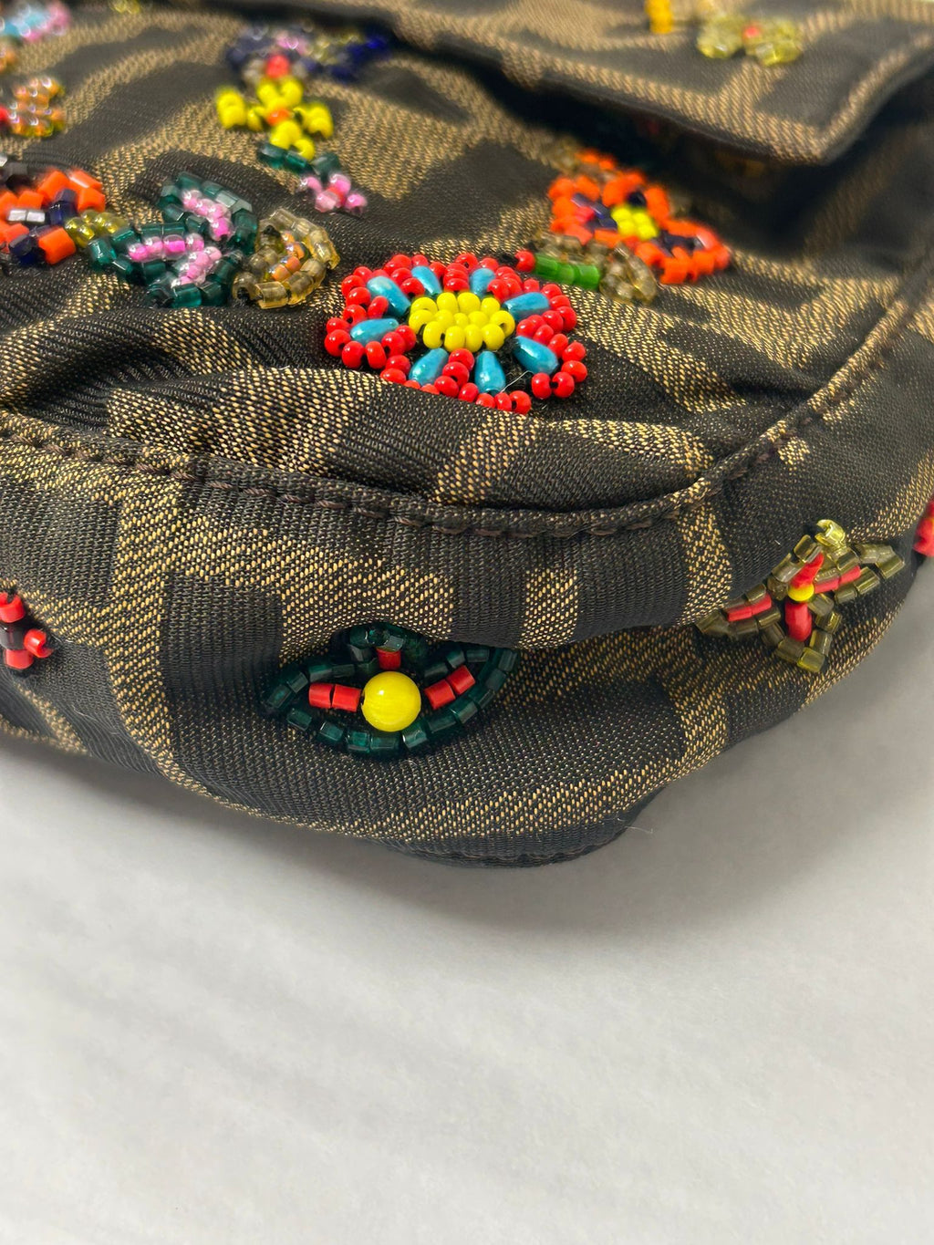 FENDI FLORAL BEADED ZUCCA BAGUETTE