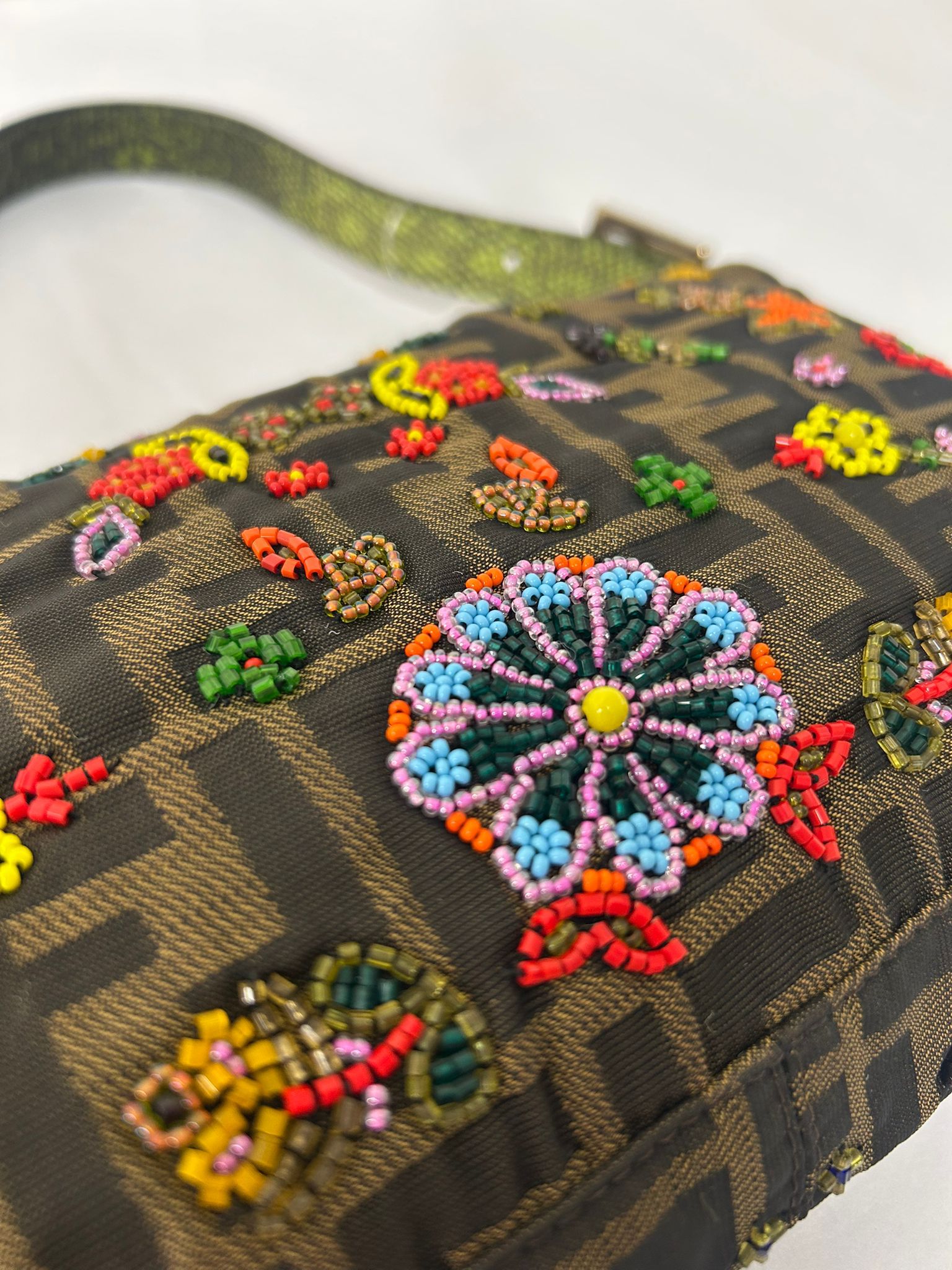 FENDI FLORAL BEADED ZUCCA BAGUETTE
