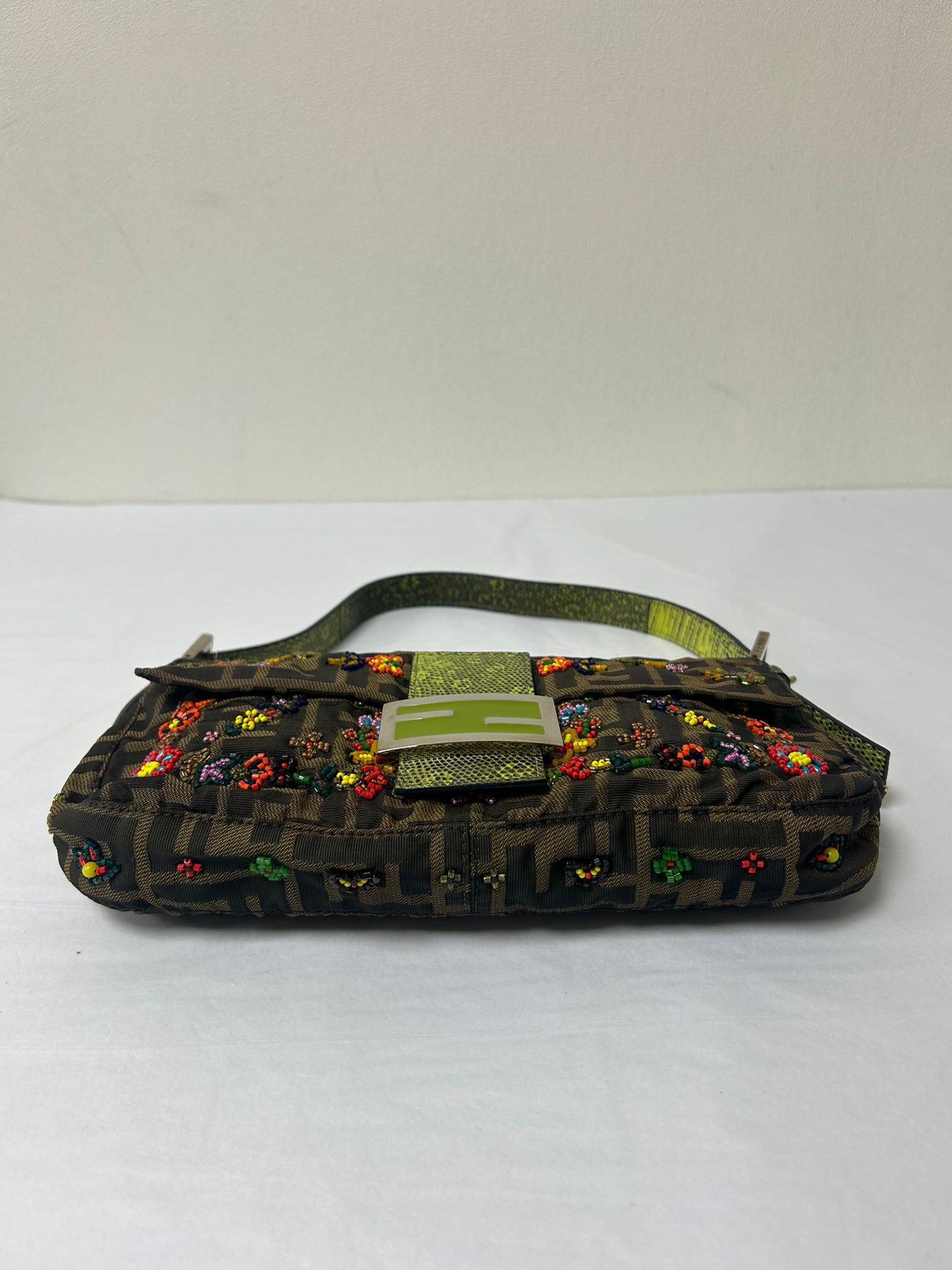 FENDI FLORAL BEADED ZUCCA BAGUETTE