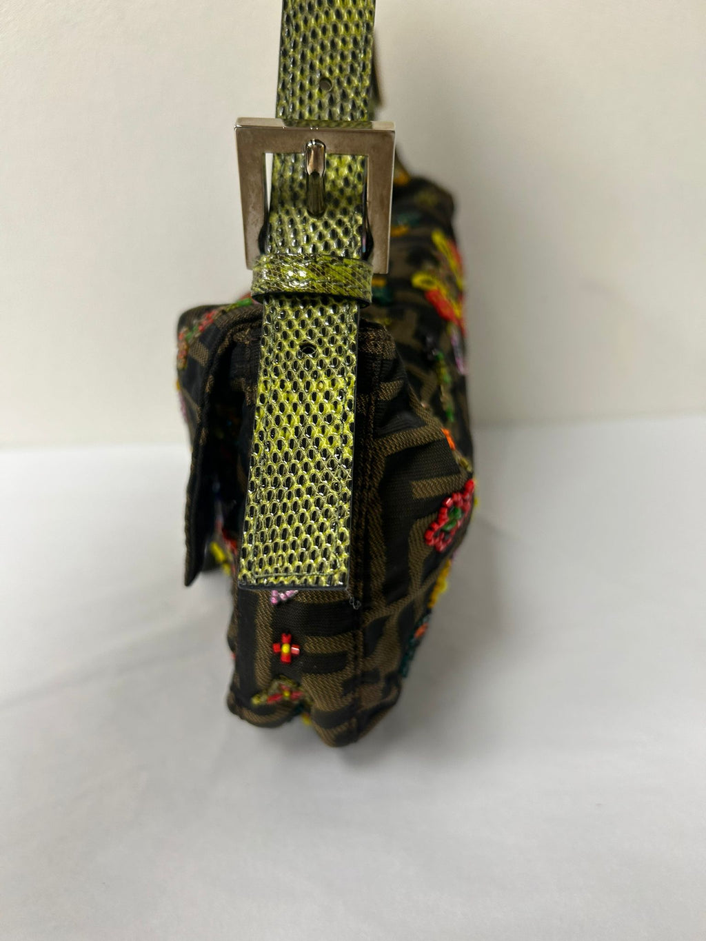 FENDI FLORAL BEADED ZUCCA BAGUETTE